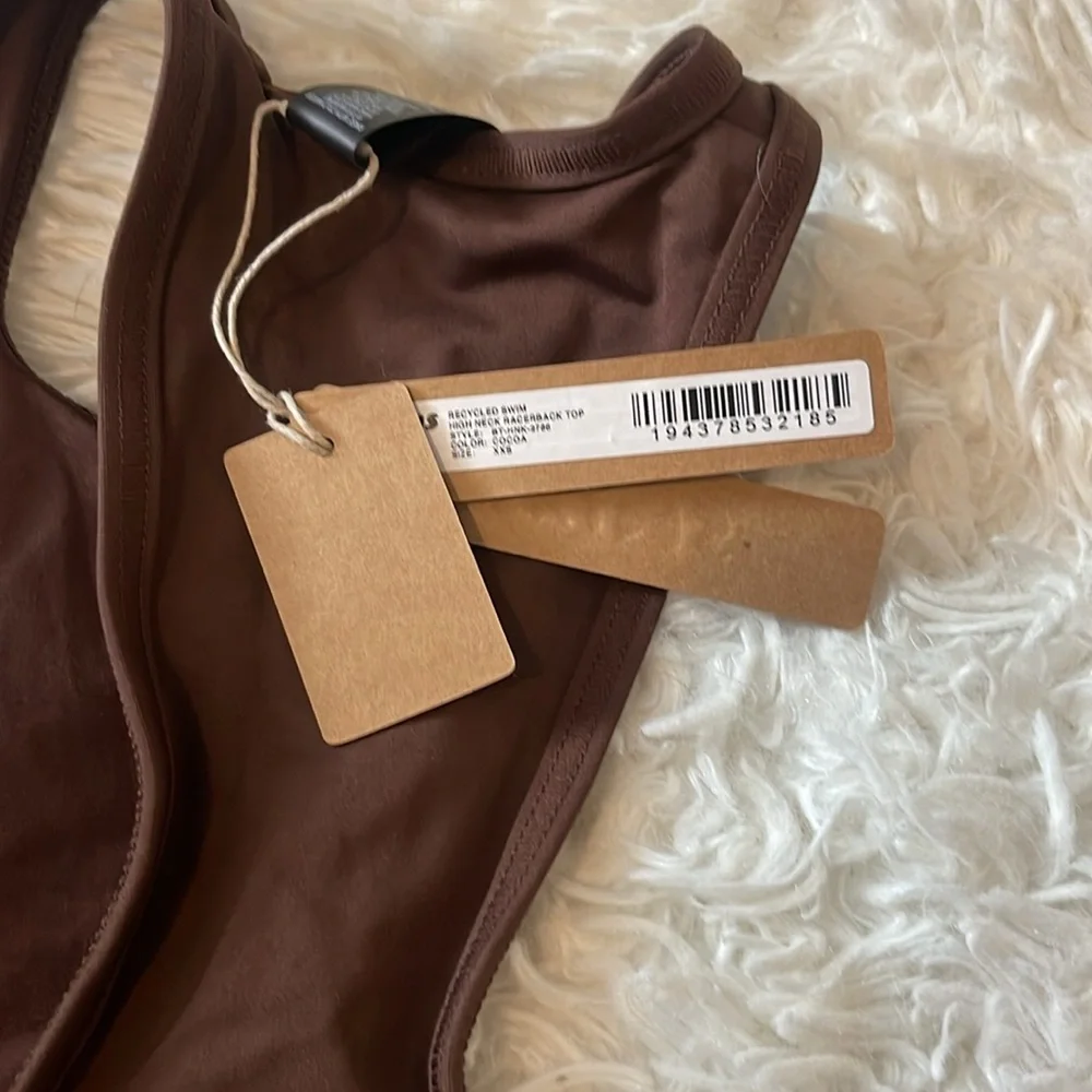 Skims Swim High Neck Racer back in Cocoa